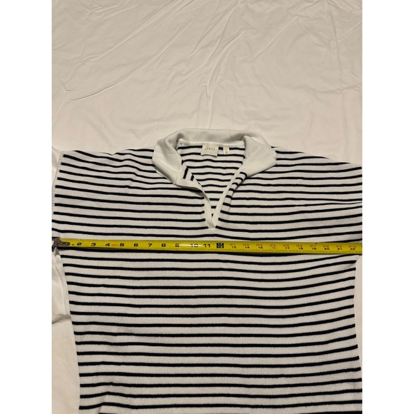 Cyrus Sweaters - Cyrus Womens Striped Knit Polo Sweater Navy White Short Sleeve Boxy Large